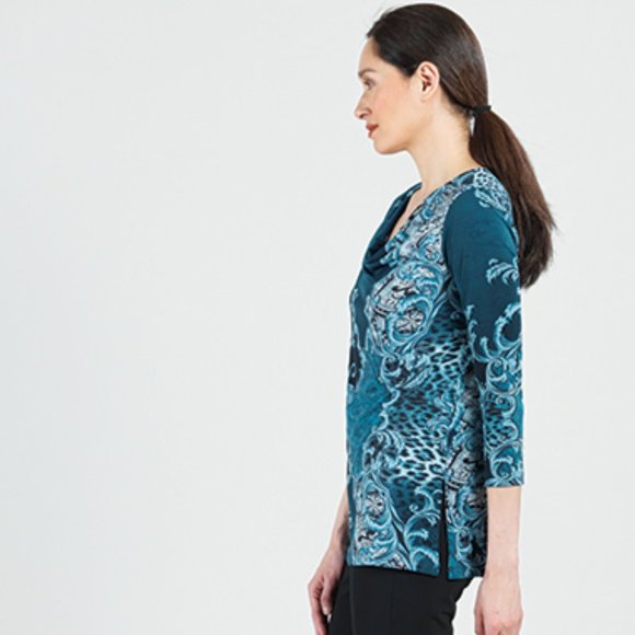 NWT Animal Print/Paisley Cowl neck soft knit top by Clara Sunwoo - Picture 2 of 3